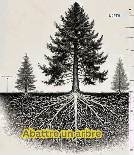 https://scontent.fmpl1-1.fna.fbcdn.net/v/t39.30808-6/463421718_979649970841864_6513235834772771380_n.jpg?stp=dst-jpg_s600x600&_nc_cat=100&ccb=1-7&_nc_sid=833d8c&_nc_ohc=N0YEHZ-AzTIQ7kNvgHvKylq&_nc_ht=scontent.fmpl1-1.fna&_nc_gid=A_j6F2SrhCr-PV7qIAlmc2h&oh=00_AYD7wTWPhWITyeUC-egn52L8kTruaNZKHJluJ4T4dq7k0w&oe=671F9818 un conifère et son système de racine sur lequel s'appuient 2 jeunes arbres. Dessin en n&b.